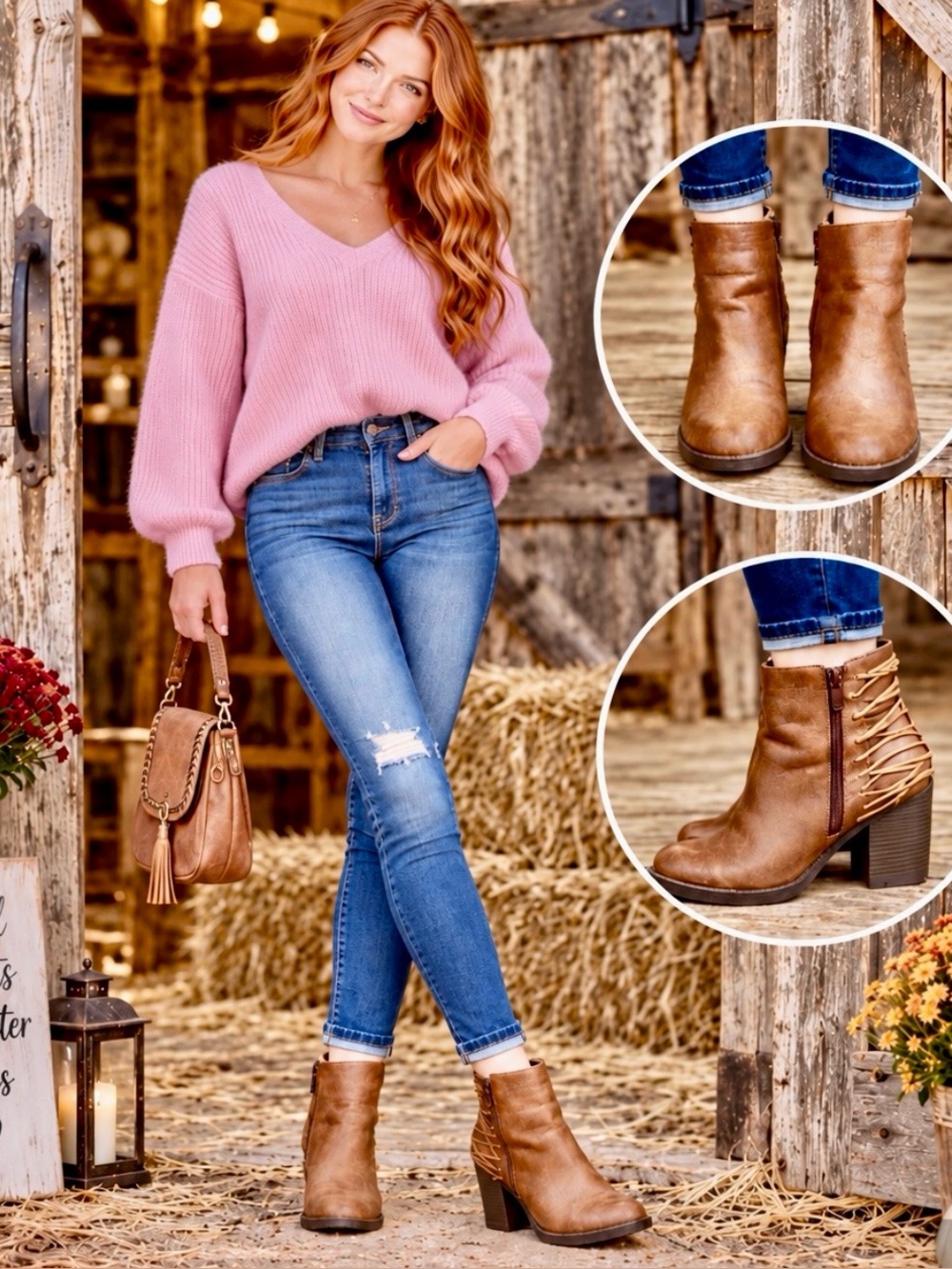 Candie’s Women’s Size 6 Brown Western Ankle Boots Chunky Heel